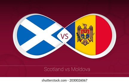 Scotland vs Moldova in Football Competition, Group F. Versus icon on Football background. Vector illustration.