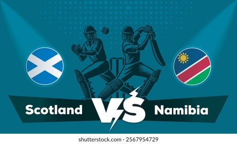 Scotland VS Namibia Match , Namibia Vs Scotland cricket match , Cricket match concept with creative illustration.eps