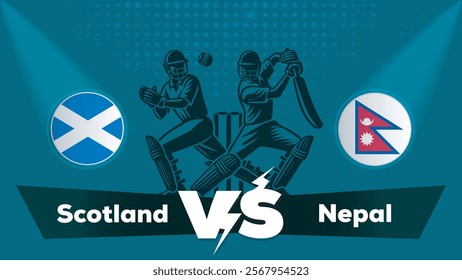 Scotland VS Nepal , Nepal Vs Scotland cricket match , Cricket match concept with creative illustration.eps