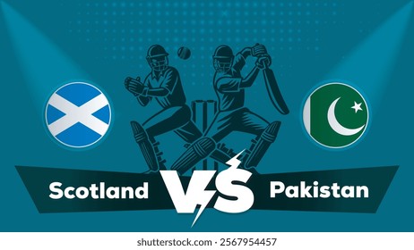 Scotland Vs Pakistan , Pakistan VS Scotland cricket match , Cricket match concept with creative illustration.eps