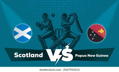 Scotland VS Papua New Guinea Match , Papua New Guinea Vs Scotland cricket match , Cricket match concept with creative illustration.eps