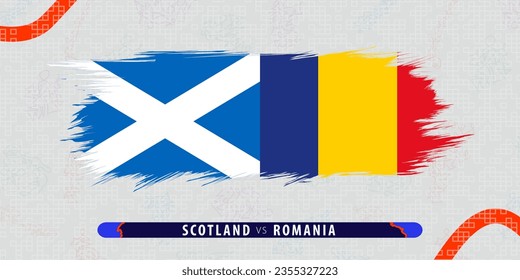 Scotland vs Romania, international rugby match illustration in brushstroke style. Abstract grungy icon for rugby match. Vector illustration on abstract background.