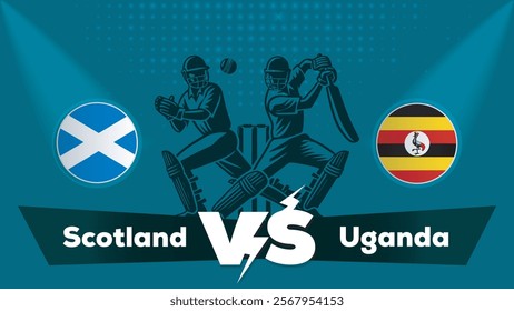 Scotland Vs Uganda , Uganda VS Scotland cricket match , Cricket match concept with creative illustration.eps