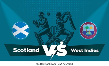 Scotland VS West Indies Match , West Indies Vs Scotland cricket match , Cricket match concept with creative illustration.eps