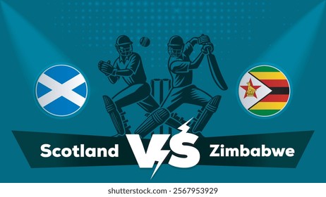 Scotland VS Zimbabwe , Zimbabwe Vs Scotland cricket match , Cricket match concept with creative illustration.eps