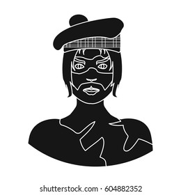 A Scotsman with long hair and a beard.A man in a Scottish headdress.Scotland single icon in black style vector symbol stock illustration.