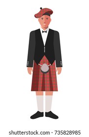 Scotsman in red kilt skirt and black jacket