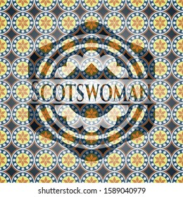 Scotswoman arabesque style emblem. arabic decoration.