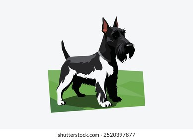 The "Scottie Scottish Terrier Dog vector art illustration" is a high-quality, scalable digital graphic featuring a detailed and stylized image of the iconic Scottish Terrier dog in vector format.