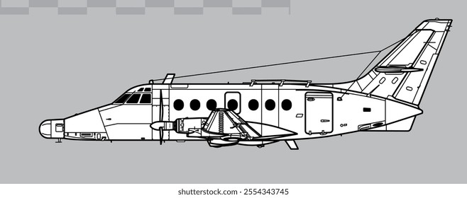 Scottish Aviation Jetstream T.2. Vector drawing of observer trainer aircraft. Side view. Image for illustration and infographics.