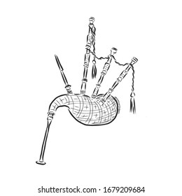 Scottish bagpipe, musical instrument, vector sketch illustration 