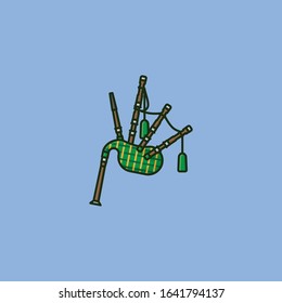 Scottish bagpipe vector illustration for Bagpipe Day on March 10. Traditional musical instrument color symbol.