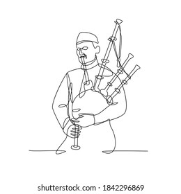 Scottish Bagpiper Playing Bagpipe Continuous Line Drawing Black and White