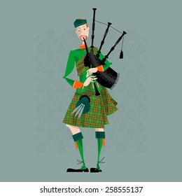 Scottish Bagpiper in uniform. Scottish tradition. Vector illustration