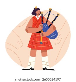 Escocês bagpiper mulher ilustração em estilo plano
