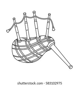 Scottish bagpipes icon in outline style isolated on white background. Scotland country symbol stock vector illustration.