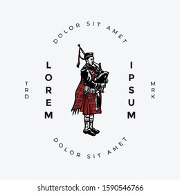 Scottish bagpipes pipe player illustration logo design template