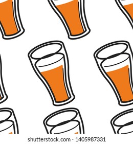 Scottish beer or ale seamless pattern mug with foam vector alcohol drink or beverage Scotland gastronomic attraction endless texture traveling and tourism glass cup bar or cafe refreshment wallpaper