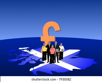 Scottish business team with map flag and pound symbol