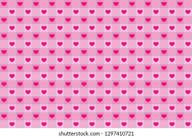 Scottish cage background with hearts, Happy Valentine's day, seamless pattern