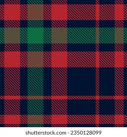 Scottish cage pattern for Christmas and New Year designs. Dark blue, red, green, yellow plaid plaid for flannel shirt. Festive winter textile print.