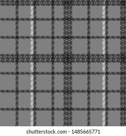 Scottish cage seamless pattern. Black, white and grey tartan plaid background. Texture from clothes, dresses, blankets, plaid, tablecloths, fabric, shirts, paper, bedding, textile products. Vector