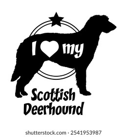 Scottish Deerhound Hund Silhouette, ich liebe meinen Hund, Hund, Hunderassen, Logo, Vektor, Silhouette, Tier, Illustration, Symbol, Zeichen, schwarz, Haustier,