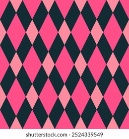 Scottish Diamond Pink and Black Pattern, Minimal Geometric Square Shape Detailed Vector Illustration for Textile Print Design.