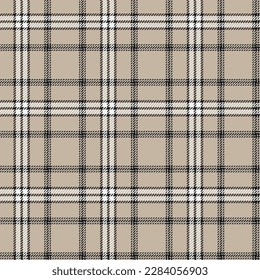 Scottish fabric pattern in cream, white, black, seamless background for textiles, clothing, bags, skirts, decorative fabrics. Vector illustration.