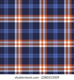 Scottish fabric pattern, navy blue, orange, white seamless pattern for textiles.Vector illustration.