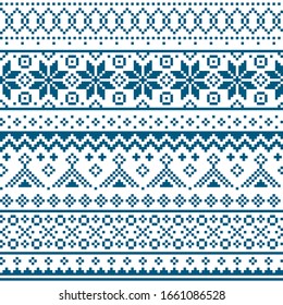 Scottish Fair Isle style traditional knitwear vector seamless pattern, Shetlands knit repetitive design with snowflakes. Retro textile folk art background inspired by traditional patterns