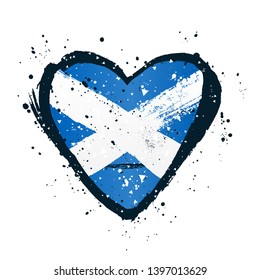 Scottish flag in the form of a big heart. Vector illustration on white background. Brush strokes drawn by hand. Scotland Independence Day.