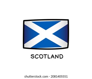 Scottish flag. Hand drawn blue and white brush strokes. Black outline. Vector illustration isolated on white background.