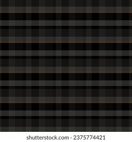 Scottish flannel seamless pattern.Plaid check tartan repeat pattern with twill weave in black grey brown.Vector illustration geometric texture background.