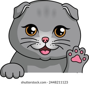 Scottish fold British shorthair cat vector portrait hello