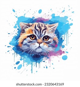 Scottish Fold cat colorful splash art graphic vector
