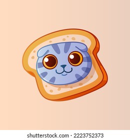 Scottish fold cat in piece of bread.