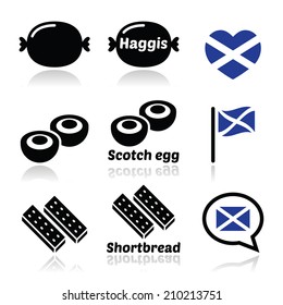 Scottish food - Haggis, Scotch egg, Shortbread icons set