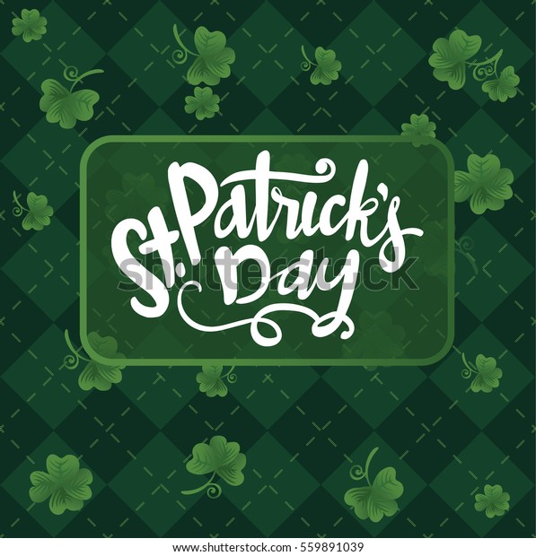 Scottish Green Plaid Background Shamrocks Lettering Stock Vector 