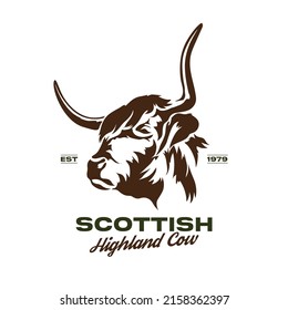 Scottish Highland cow head vector illustration logo, perfect for farm logo	