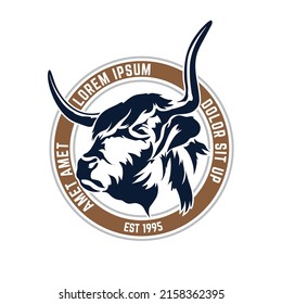 Scottish Highland Cow Vector Illustration Logo, Perfect For Farm Logo	