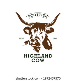 Scottish Highlands cow vector illustration logo, perfect for farm logo