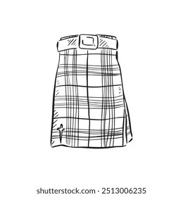 A Scottish kilt drawn by hand in black and white. A classic mens outfit in Scotland.