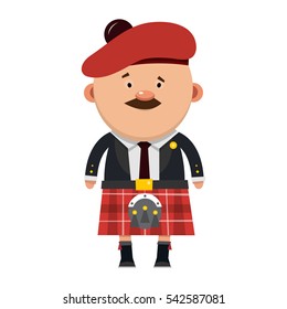 Scottish Male With A Mustache In A Kilt. Vector Illustration Isolated On White Background.