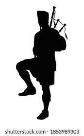Scottish man bagpiper in traditional dress silhouette vector on white background
