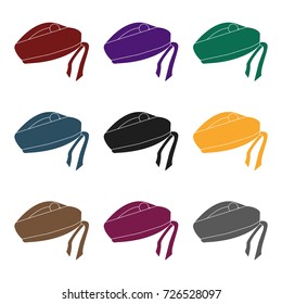 Scottish National traditional cap or beret with bubo and green checkered pattern in red colors.Scotland single icon in black style vector symbol stock illustration.