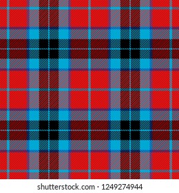 Scottish pattern in black, red and blue cage. Scottish cage. Christmas and new year tartan plaid.  Traditional Scottish checkered background. Seamless fabric texture. Vector illustration