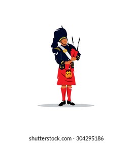 Scottish Piper in traditional Clothing sign. Man in a Scottish kilt. Vector Illustration. Branding Identity Corporate logo design template Isolated on a white background