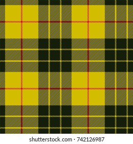 Scottish plaid, MacLeod tartan seamless pattern, three black stripes over the yellow field