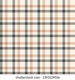 Scottish plaid pattern seamless vector. Seamless tartan cage check plaid in beige and grey for fashion textile design.  Herringbone pixel texture.